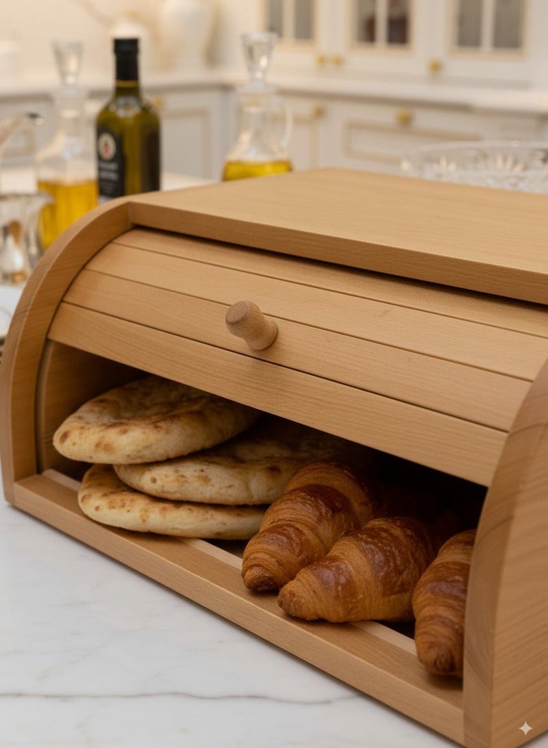 حافظة خبز من خشب الزان الطبيعي بغطاء منزلق تخزين مطبخ مدمج مصر - Image 2